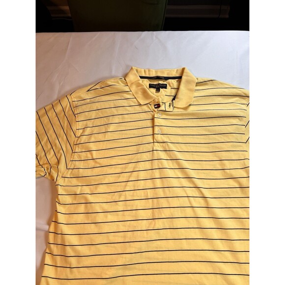 Tommy Hilfiger Polo Shirt Waffle Knit Polo Stripe Yellow Blue Box Crest Men's XL - Picture 1 of 3